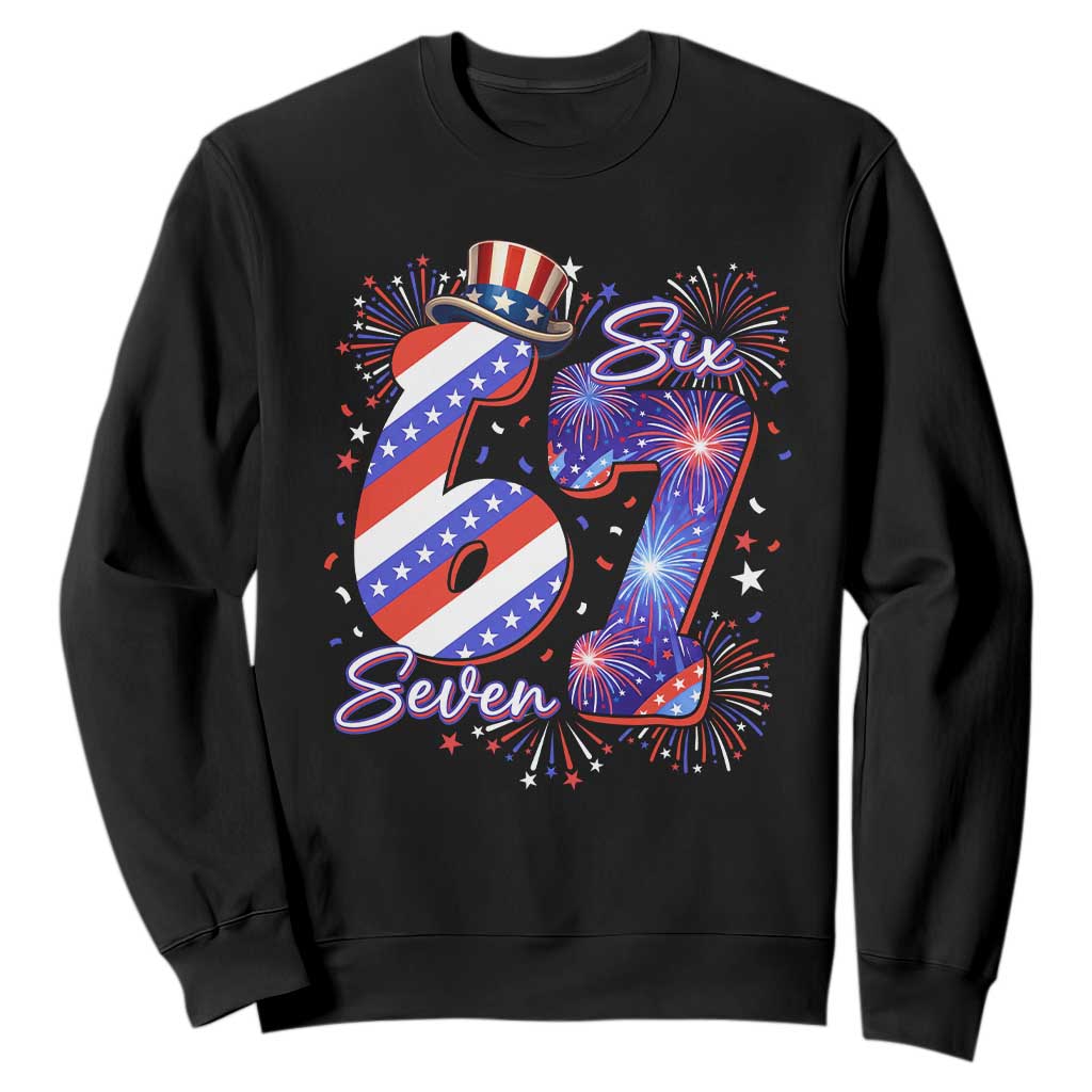 Patriotic Six Seven Sweatshirt Red White And Blue Fireworks Graphic TS12 Black Print Your Wear