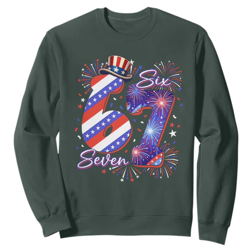 Patriotic Six Seven Sweatshirt Red White And Blue Fireworks Graphic TS12 Dark Forest Green Print Your Wear