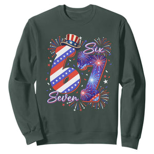 Patriotic Six Seven Sweatshirt Red White And Blue Fireworks Graphic TS12 Dark Forest Green Print Your Wear