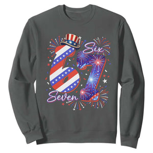 Patriotic Six Seven Sweatshirt Red White And Blue Fireworks Graphic TS12 Dark Heather Print Your Wear