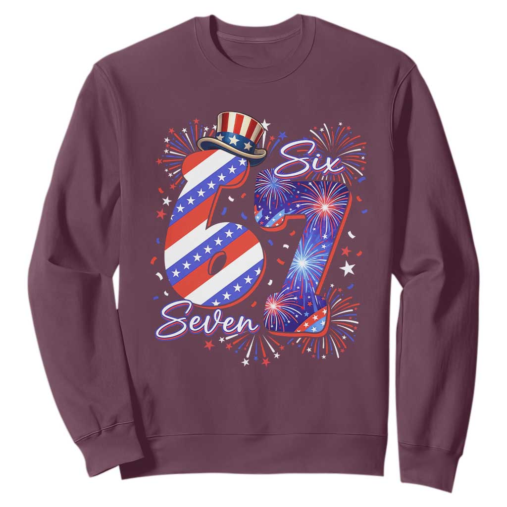 Patriotic Six Seven Sweatshirt Red White And Blue Fireworks Graphic TS12 Maroon Print Your Wear