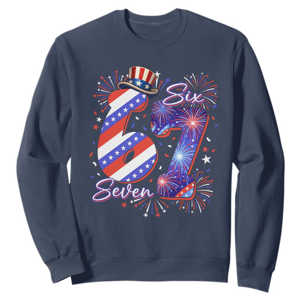 Patriotic Six Seven Sweatshirt Red White And Blue Fireworks Graphic TS12 Navy Print Your Wear