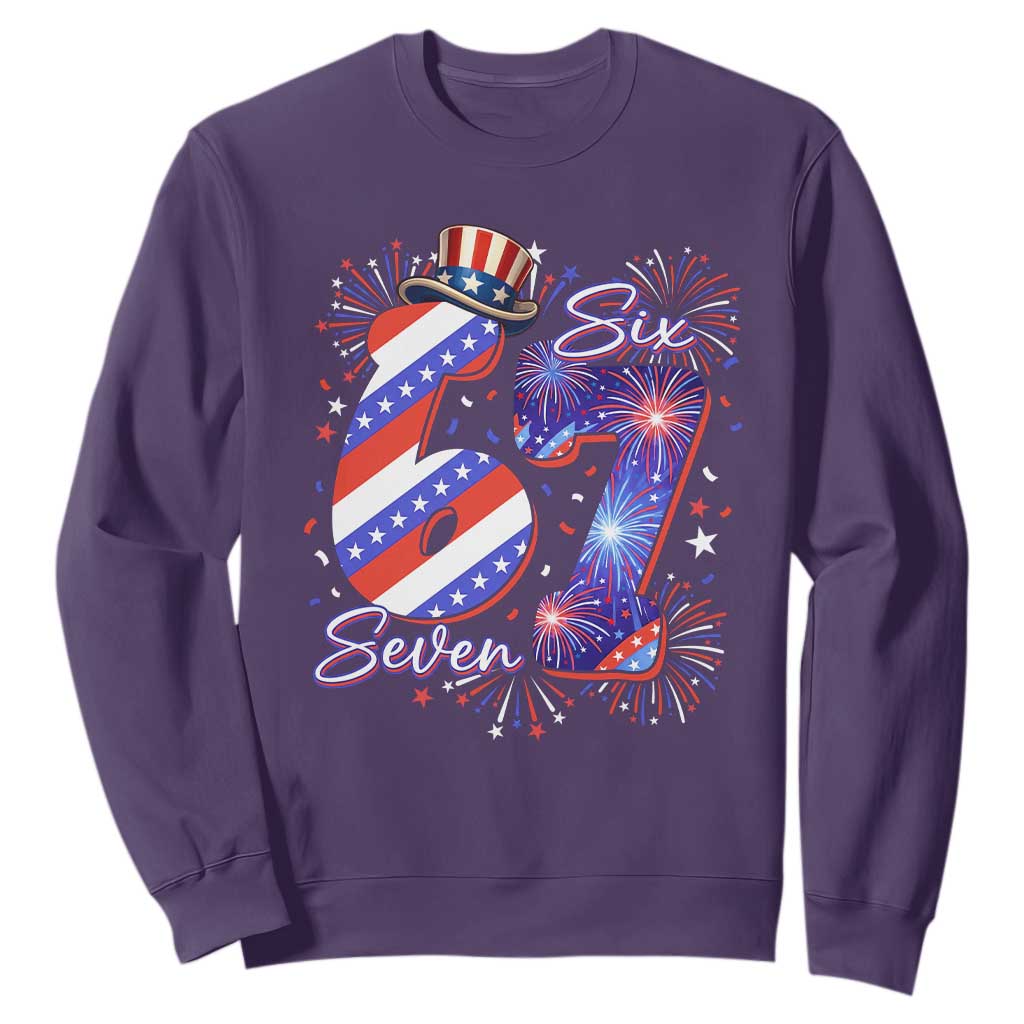 Patriotic Six Seven Sweatshirt Red White And Blue Fireworks Graphic TS12 Purple Print Your Wear