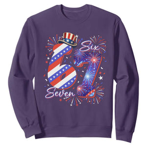Patriotic Six Seven Sweatshirt Red White And Blue Fireworks Graphic TS12 Purple Print Your Wear