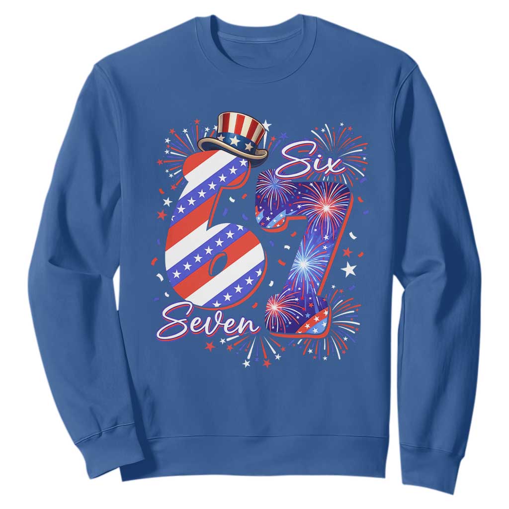 Patriotic Six Seven Sweatshirt Red White And Blue Fireworks Graphic TS12 Royal Blue Print Your Wear