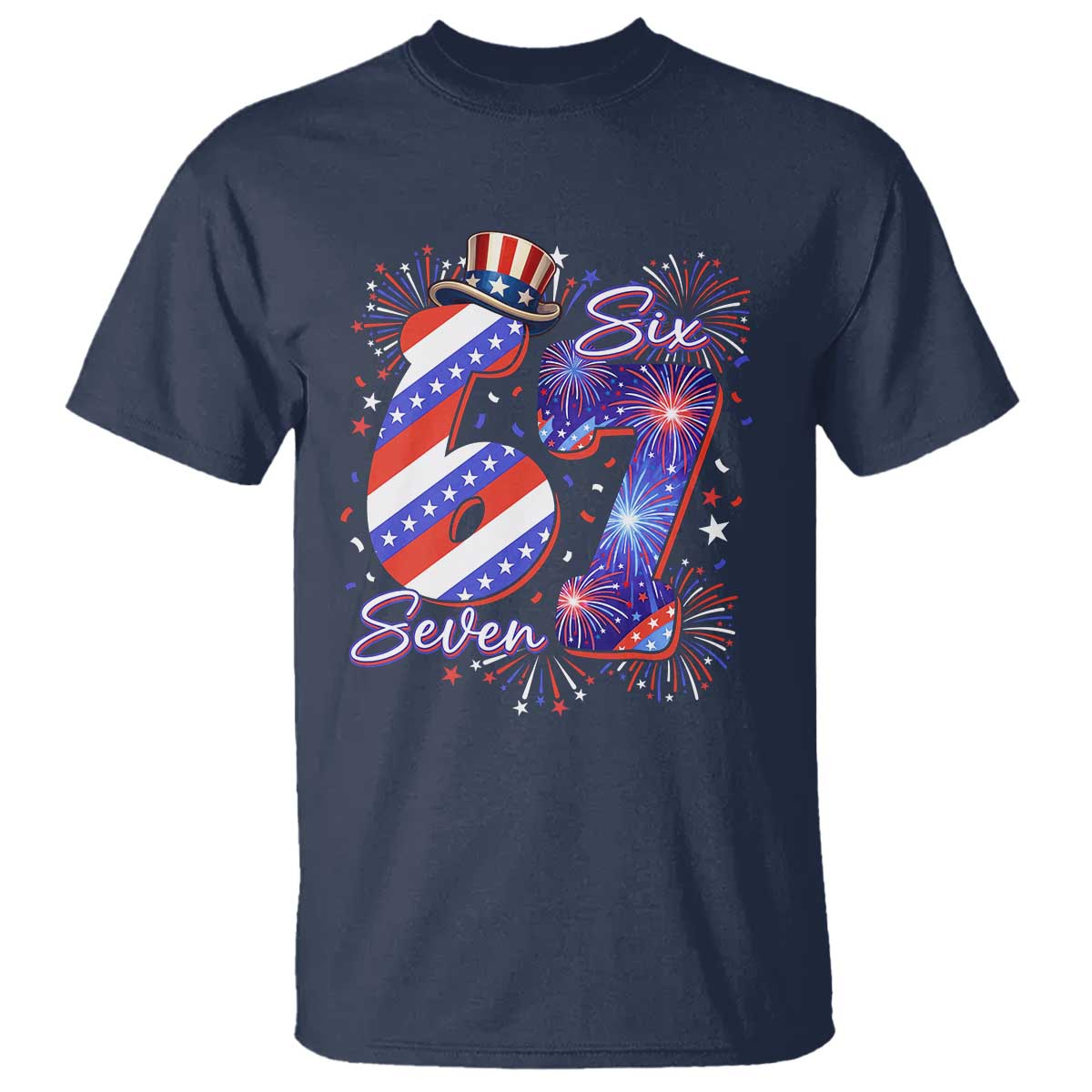 Patriotic Six Seven T Shirt Red White And Blue Fireworks Graphic TS12 Navy Print Your Wear