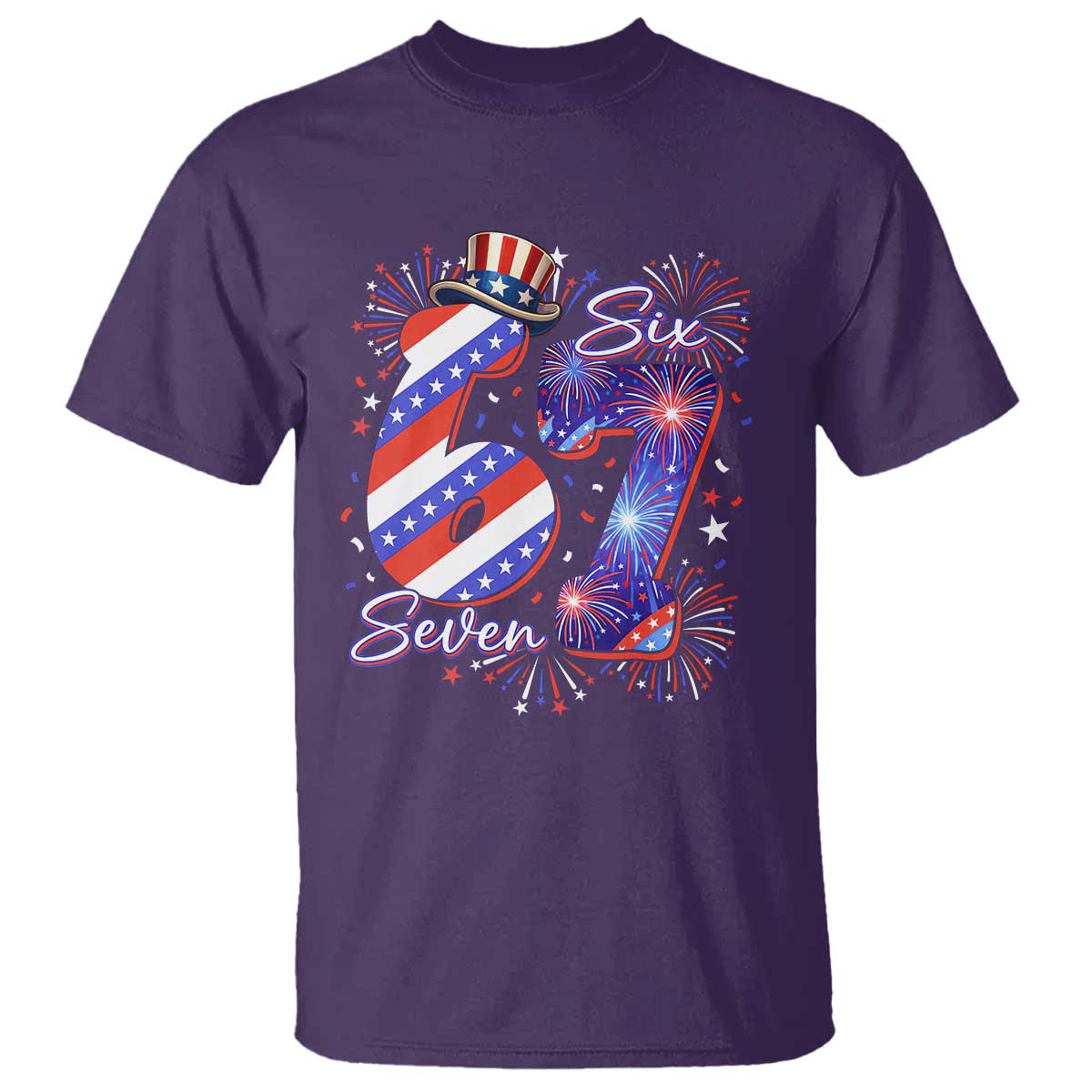 Patriotic Six Seven T Shirt Red White And Blue Fireworks Graphic TS12 Purple Print Your Wear