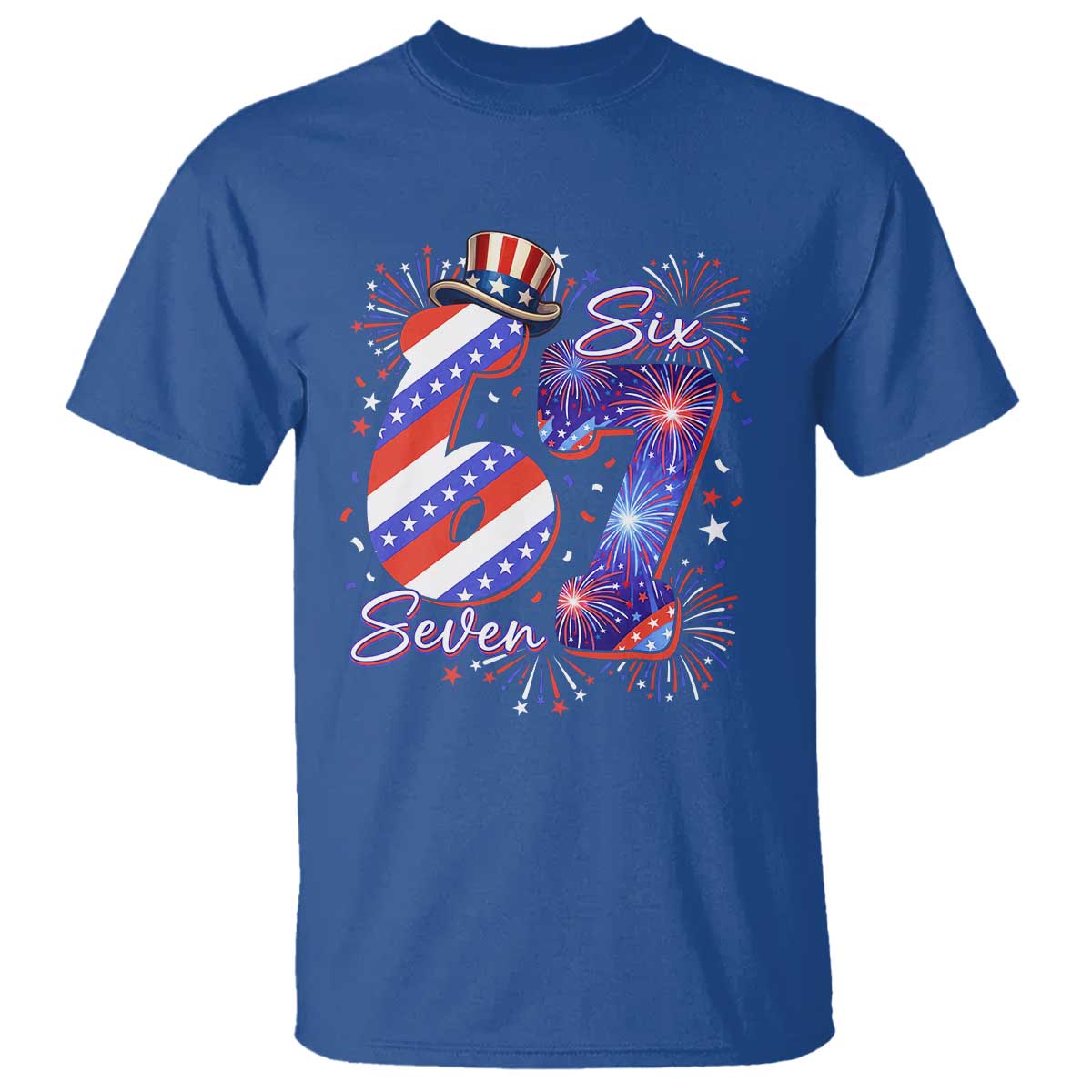 Patriotic Six Seven T Shirt Red White And Blue Fireworks Graphic TS12 Royal Blue Print Your Wear