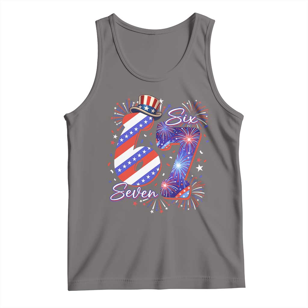 Patriotic Six Seven Tank Top Red White And Blue Fireworks Graphic TS12 Deep Heather Print Your Wear