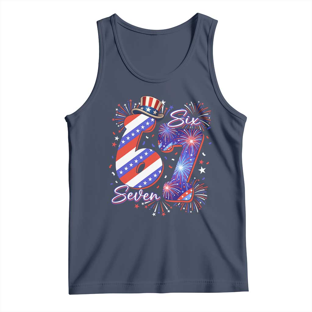 Patriotic Six Seven Tank Top Red White And Blue Fireworks Graphic TS12 Navy Print Your Wear