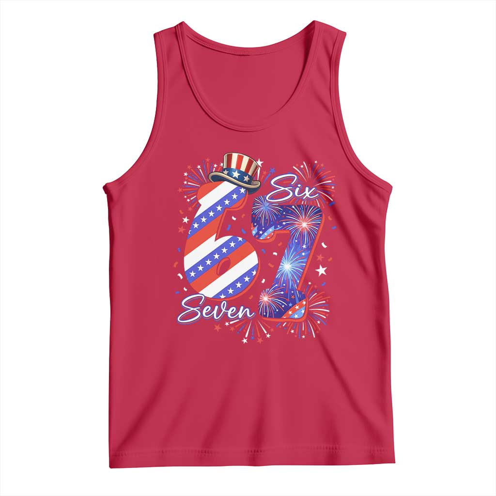 Patriotic Six Seven Tank Top Red White And Blue Fireworks Graphic TS12 Red Print Your Wear
