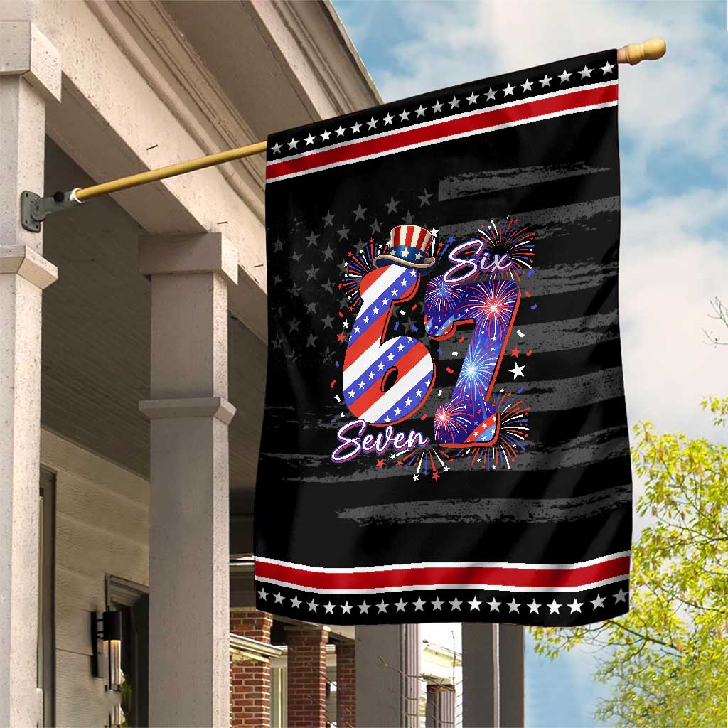 Funny Six Seven Patriotic Garden Flag Red White And Blue Fireworks Graphic TS12 Distressed Black Red Print Your Wear