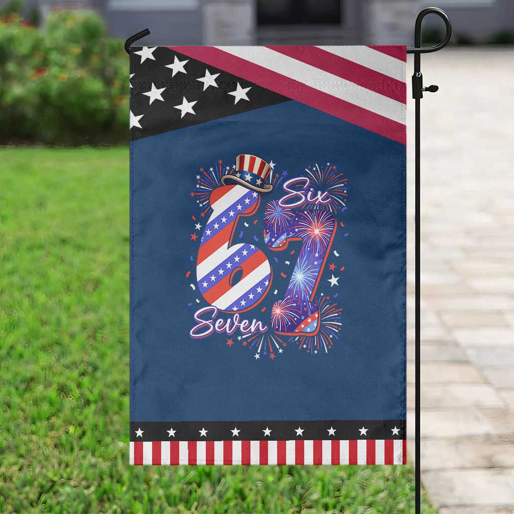 Funny Six Seven Patriotic Garden Flag Red White And Blue Fireworks Graphic TS12 Classic Blue Black Print Your Wear