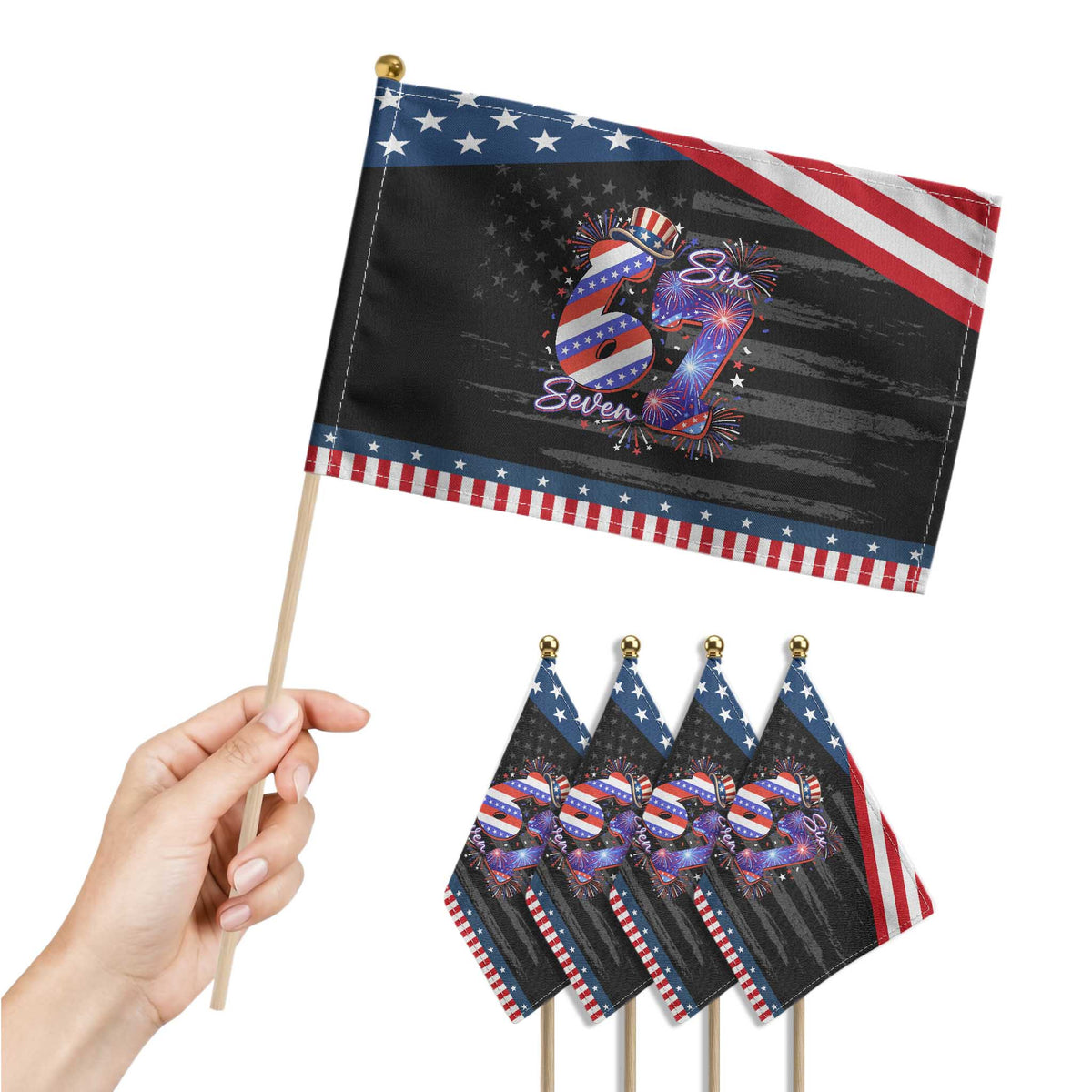 Funny Six Seven Patriotic Handheld Flag Red White And Blue Fireworks Graphic TS12 Print Your Wear
