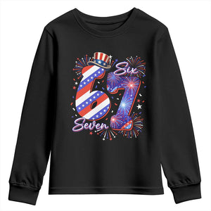 Patriotic Six Seven Youth Sweatshirt Red White And Blue Fireworks Graphic TS12 Black Print Your Wear
