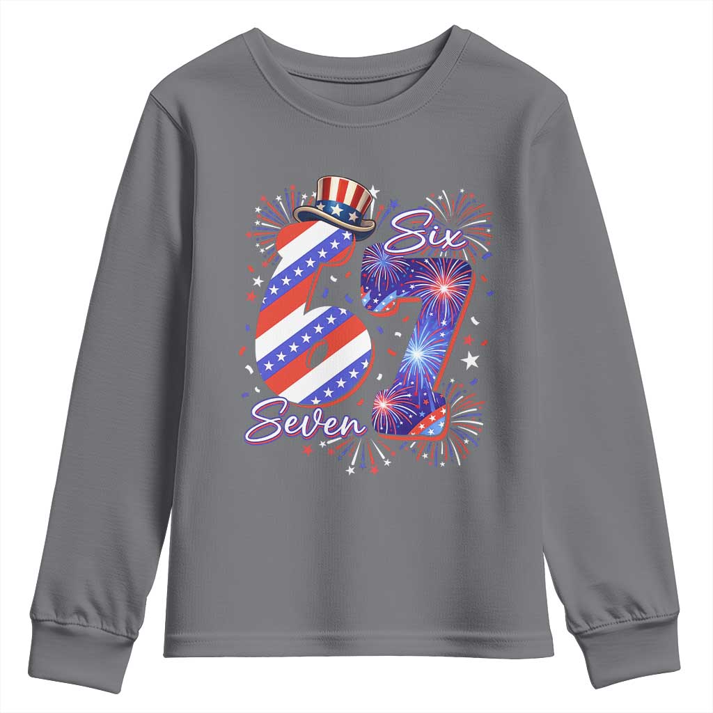 Patriotic Six Seven Youth Sweatshirt Red White And Blue Fireworks Graphic TS12 Charcoal Print Your Wear
