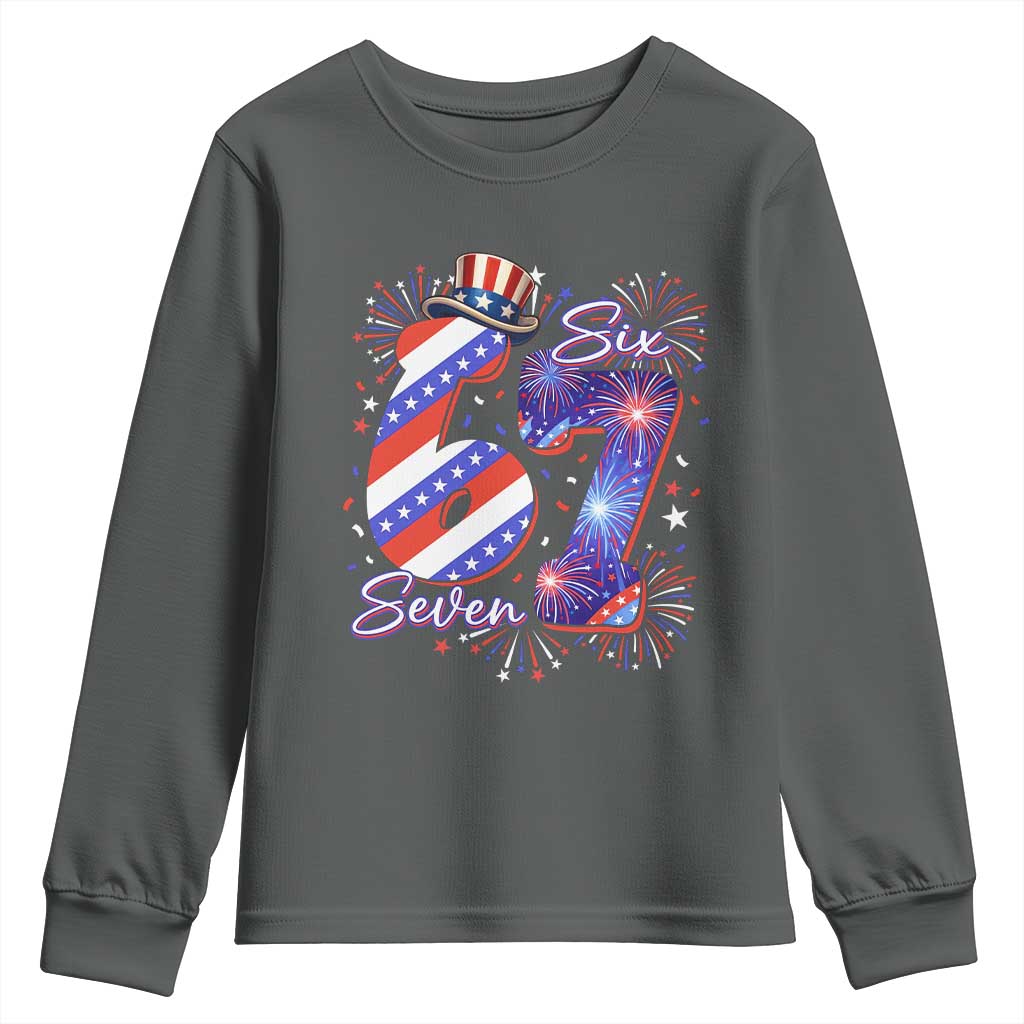Patriotic Six Seven Youth Sweatshirt Red White And Blue Fireworks Graphic TS12 Dark Heather Print Your Wear