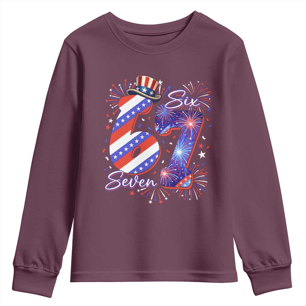 Patriotic Six Seven Youth Sweatshirt Red White And Blue Fireworks Graphic TS12 Maroon Print Your Wear