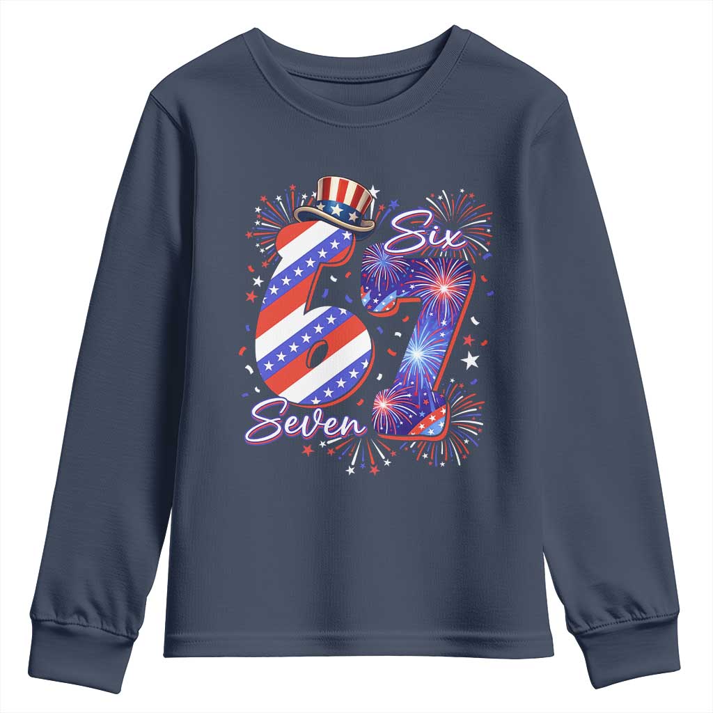 Patriotic Six Seven Youth Sweatshirt Red White And Blue Fireworks Graphic TS12 Navy Print Your Wear