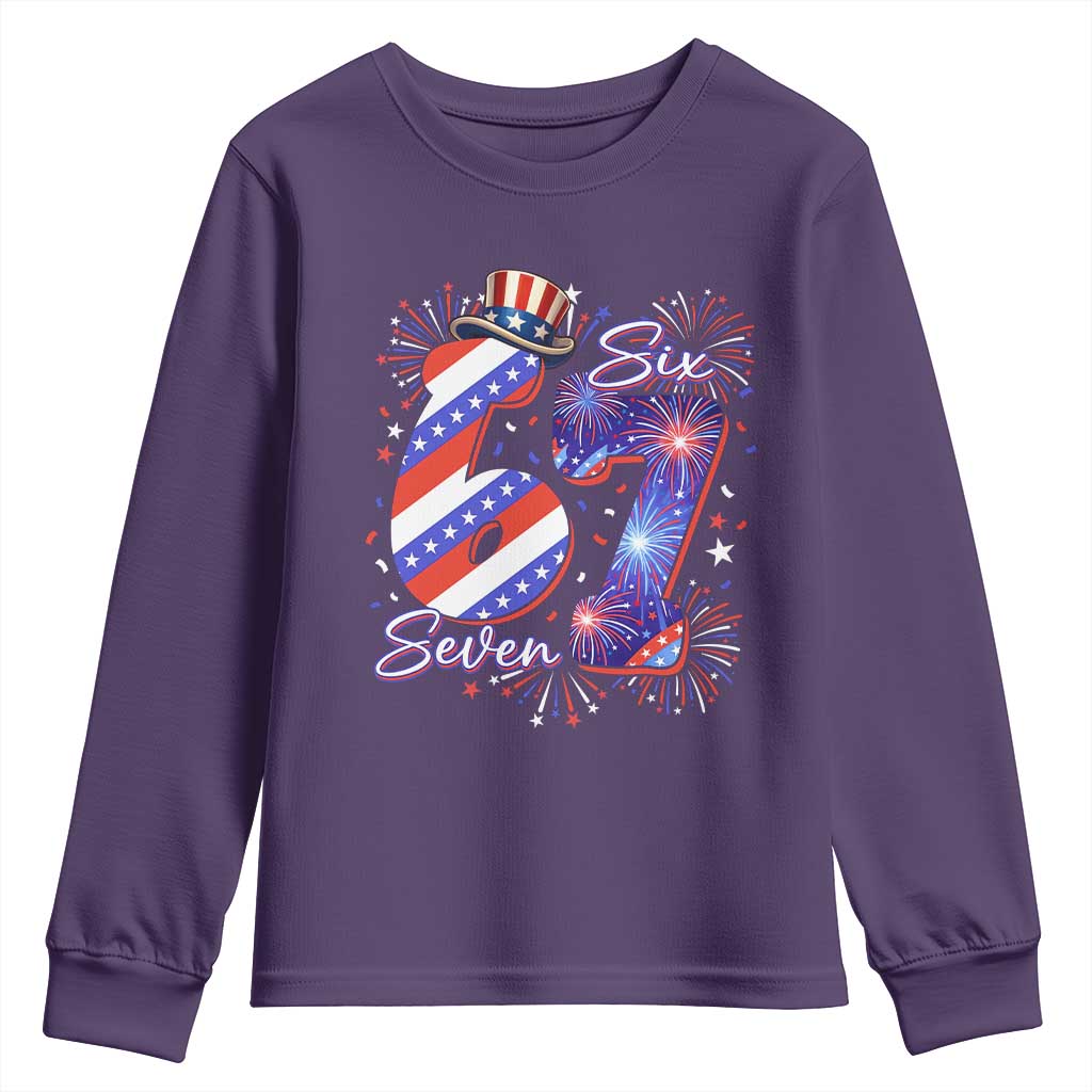 Patriotic Six Seven Youth Sweatshirt Red White And Blue Fireworks Graphic TS12 Purple Print Your Wear