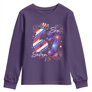 Patriotic Six Seven Youth Sweatshirt Red White And Blue Fireworks Graphic TS12 Purple Print Your Wear