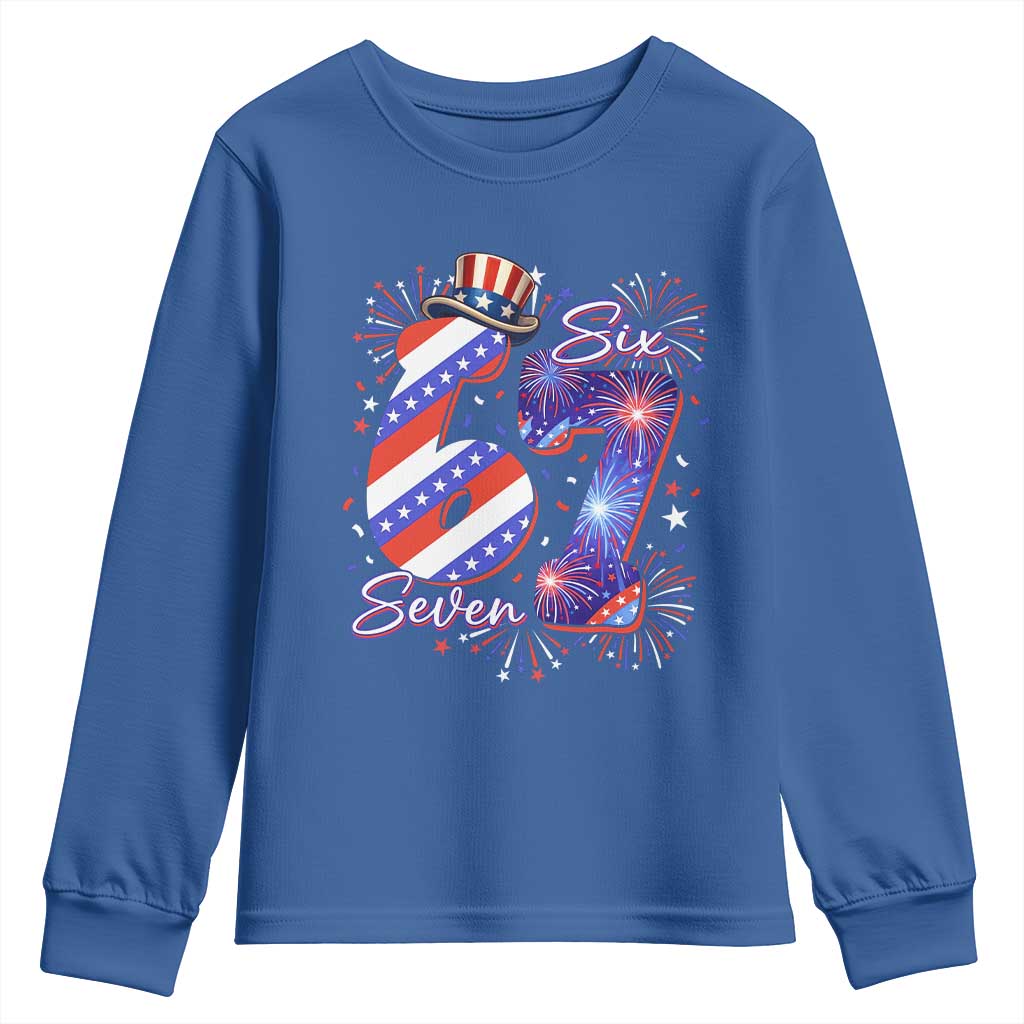 Patriotic Six Seven Youth Sweatshirt Red White And Blue Fireworks Graphic TS12 Royal Blue Print Your Wear