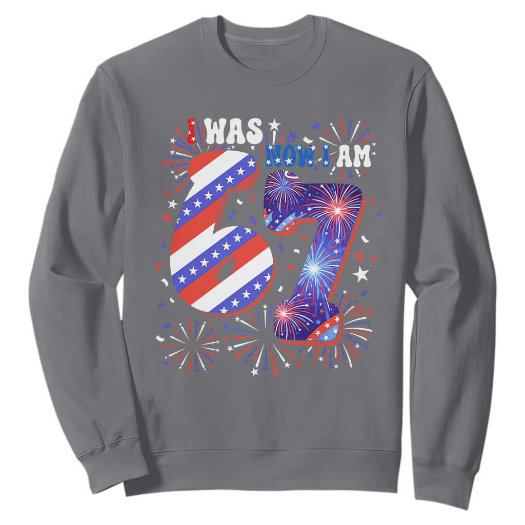 I Was Six Now I Am Seven Sweatshirt Patriotic 7th Birthday Gift TS12 Charcoal Print Your Wear