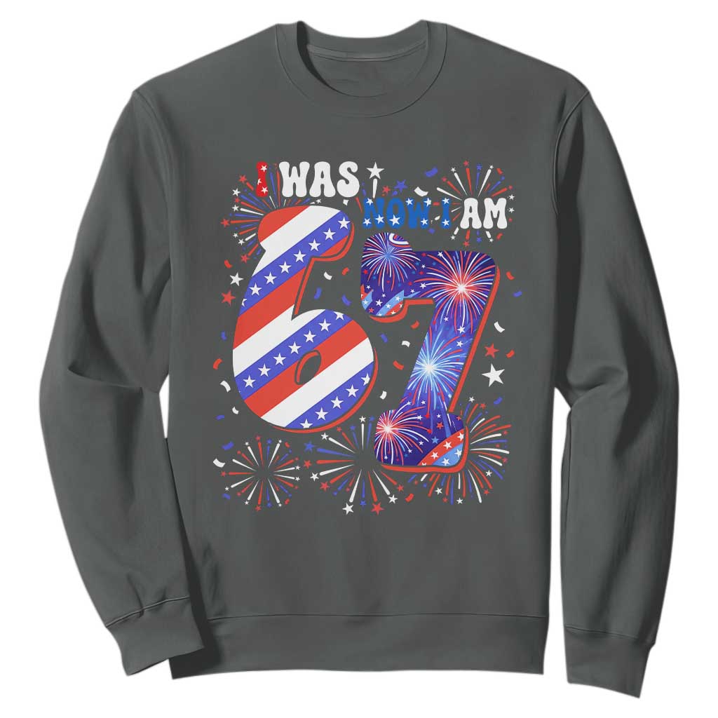 I Was Six Now I Am Seven Sweatshirt Patriotic 7th Birthday Gift TS12 Dark Heather Print Your Wear