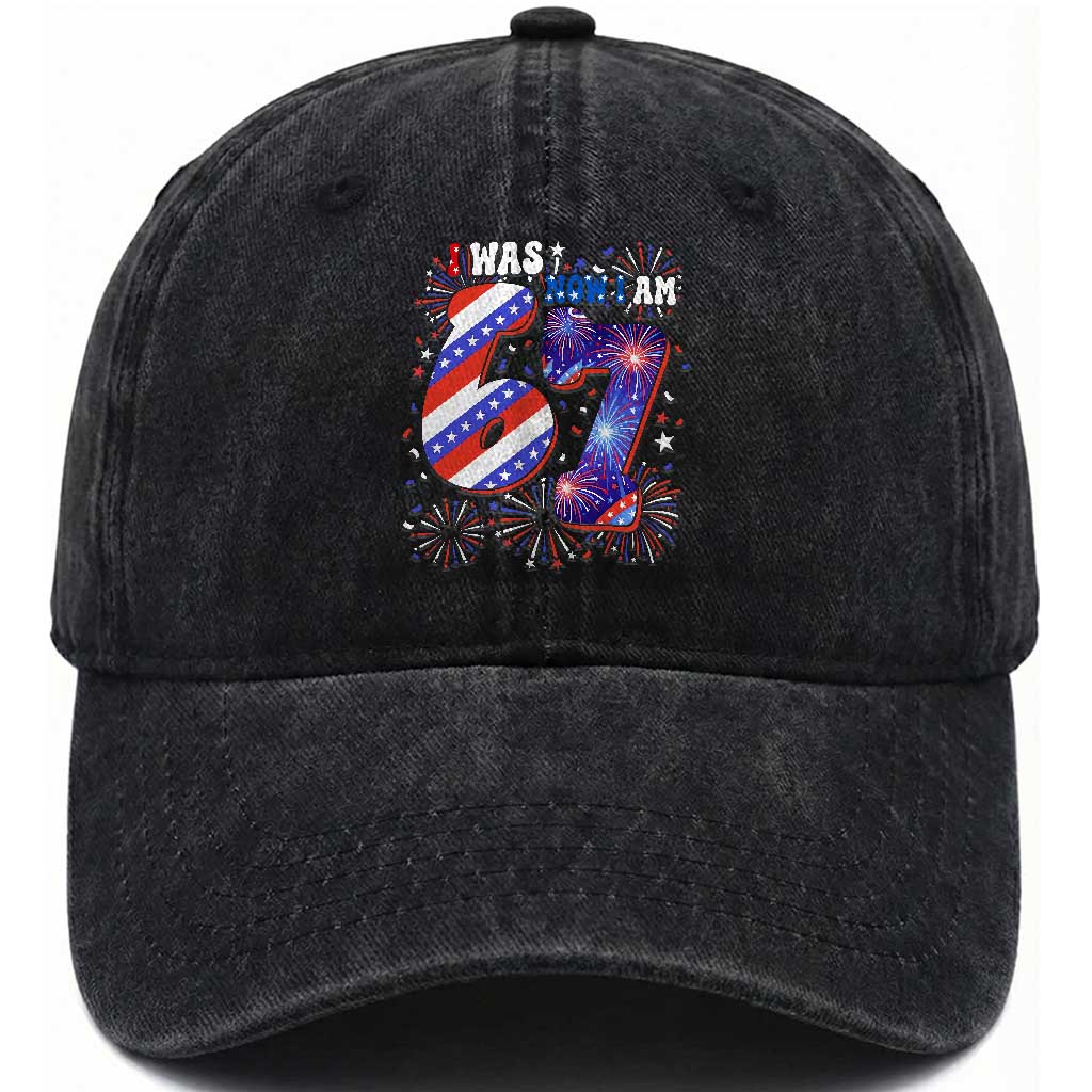 I Was Six Now I Am Seven Washed Cotton Baseball Cap Patriotic 7th Birthday Gift TS12 Print Your Wear