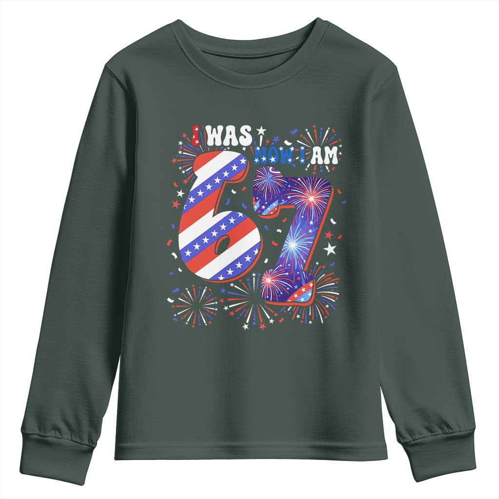 I Was Six Now I Am Seven Youth Sweatshirt Patriotic 7th Birthday Gift TS12 Dark Forest Green Print Your Wear