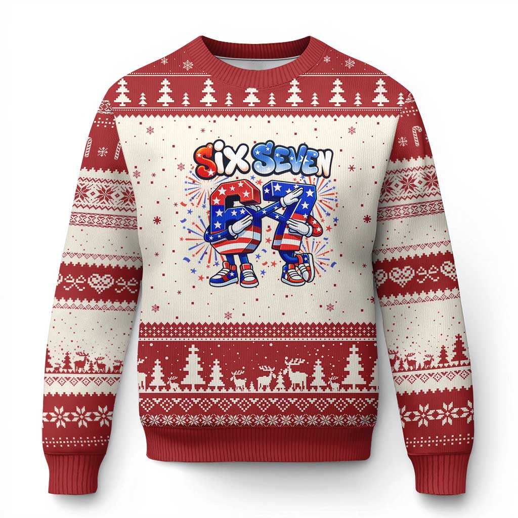 Funny Six Seven Dabbing Ugly Christmas Sweater Patriotic American Pride Gift TS12 Beige Red Print Your Wear
