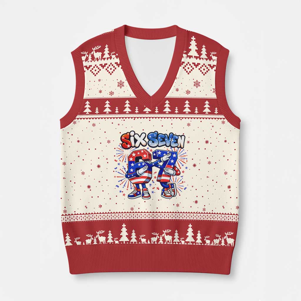 Funny Six Seven Dabbing V-Neck Knit Sweater Vest Patriotic American Pride Gift TS12 Beige Red Print Your Wear