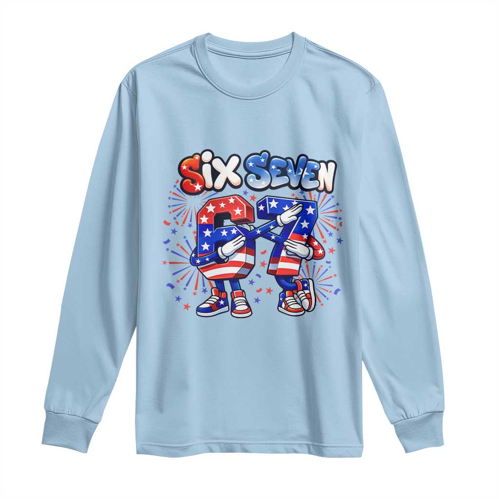 Funny Six Seven Dabbing Long Sleeve Shirt Patriotic American Pride Gift TS12 Light Blue Print Your Wear