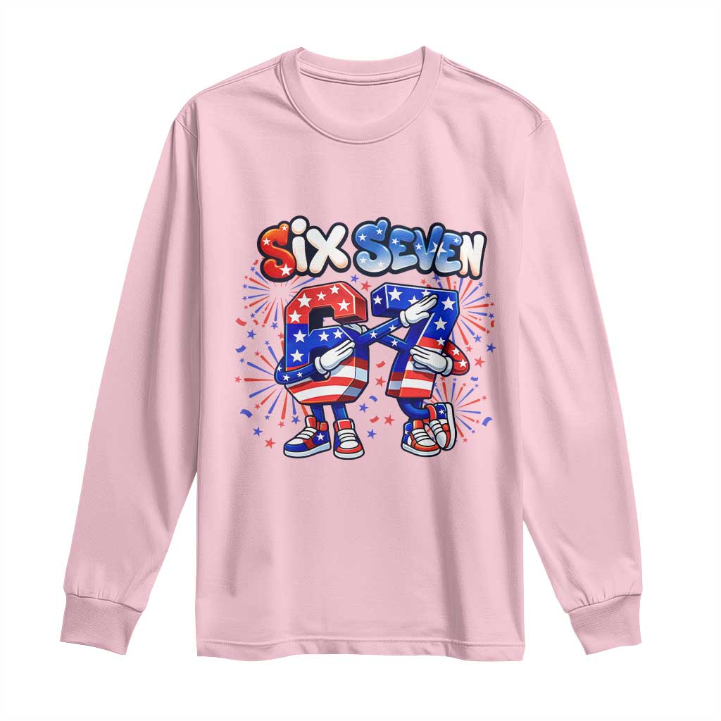 Funny Six Seven Dabbing Long Sleeve Shirt Patriotic American Pride Gift TS12 Light Pink Print Your Wear