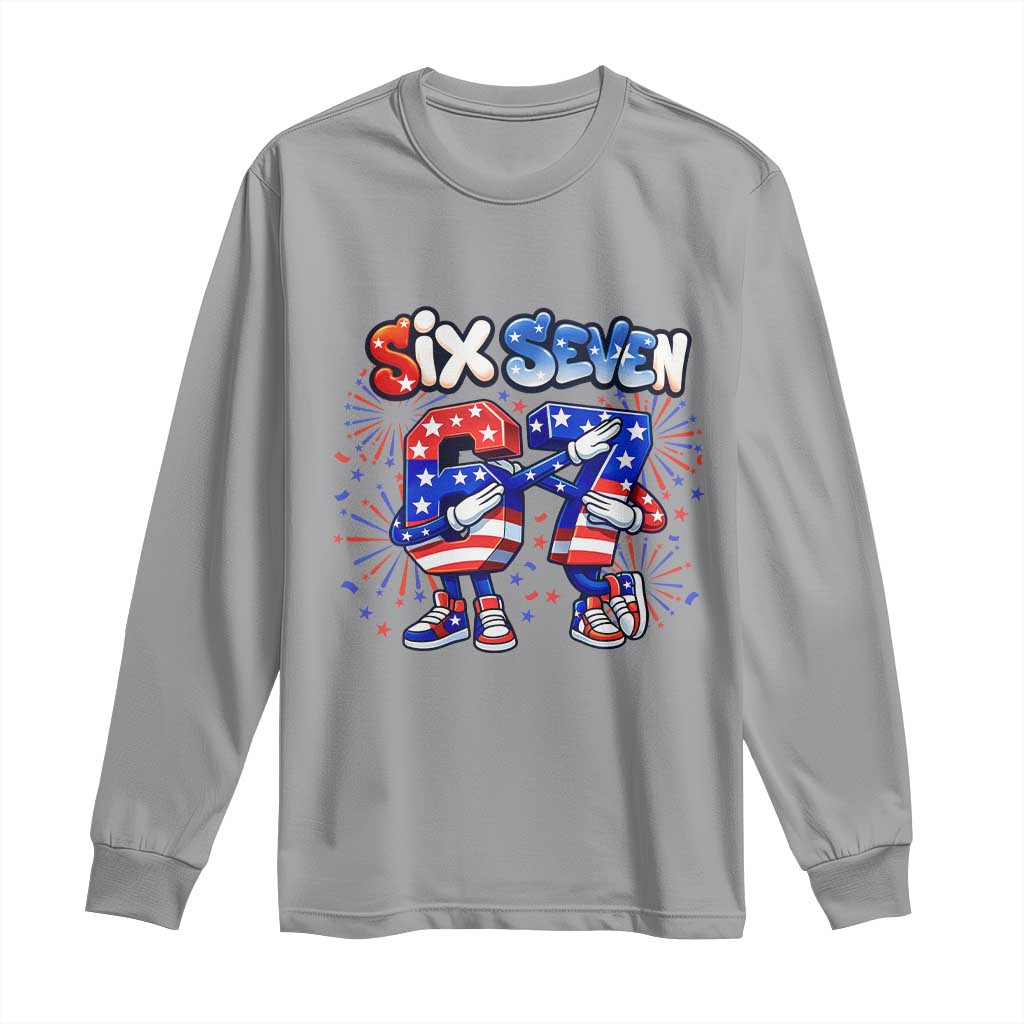 Funny Six Seven Dabbing Long Sleeve Shirt Patriotic American Pride Gift TS12 Sport Gray Print Your Wear