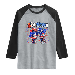 Funny Six Seven Dabbing Raglan Shirt Patriotic American Pride Gift TS12 Heather Gray Black Print Your Wear