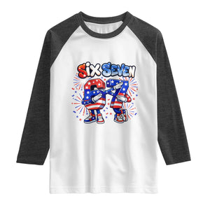 Funny Six Seven Dabbing Raglan Shirt Patriotic American Pride Gift TS12 White Heather Charcoal Print Your Wear