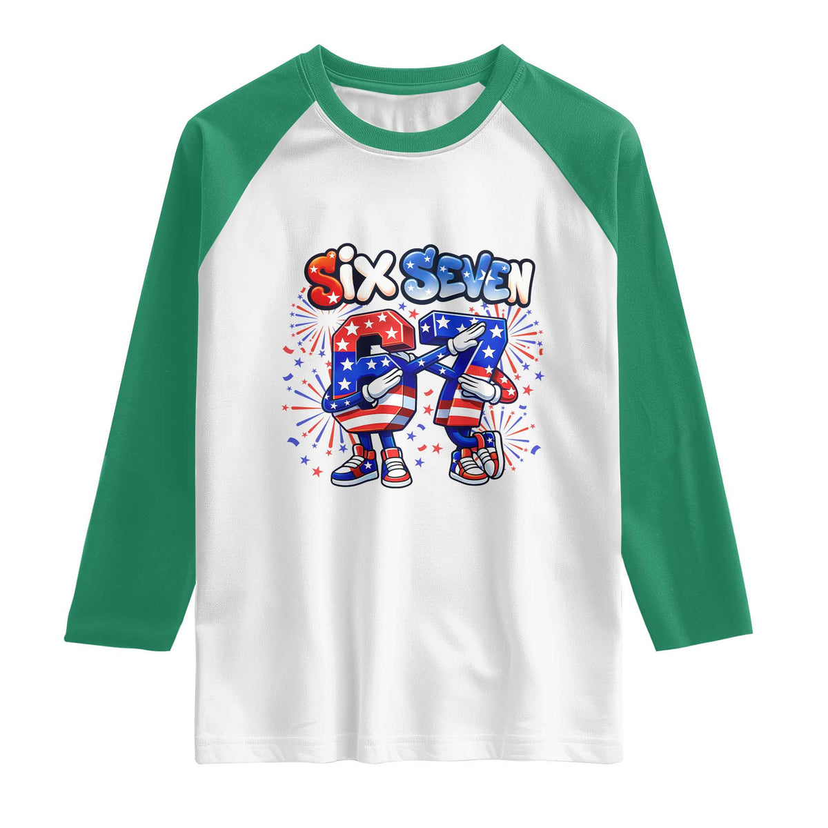 Funny Six Seven Dabbing Raglan Shirt Patriotic American Pride Gift TS12 White Kelly Green Print Your Wear