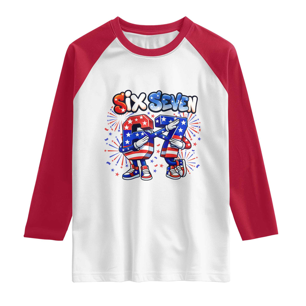 Funny Six Seven Dabbing Raglan Shirt Patriotic American Pride Gift TS12 White Red Print Your Wear