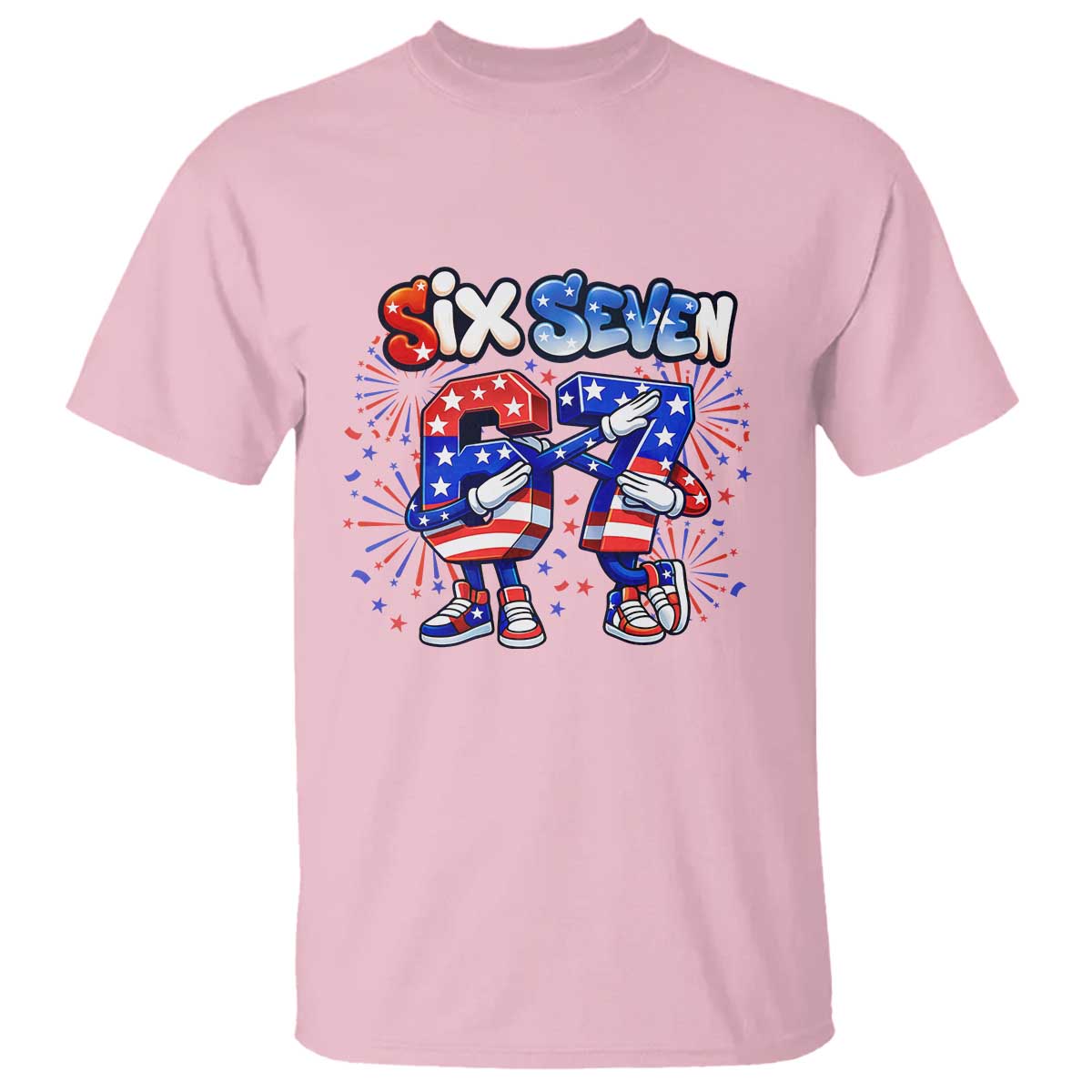 Funny Six Seven Dabbing T Shirt Patriotic American Pride Gift TS12 Light Pink Print Your Wear