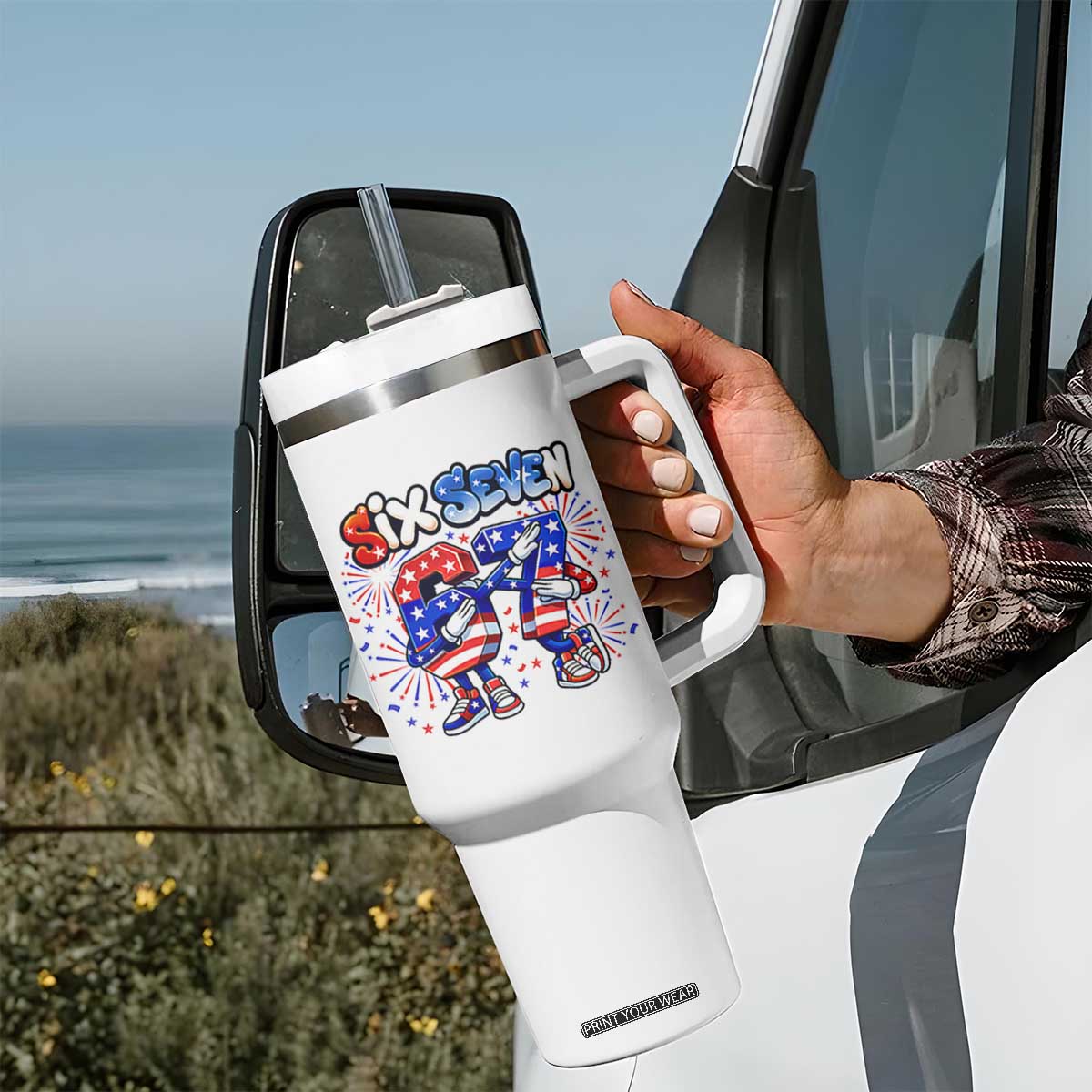 Funny Six Seven Dabbing Tumbler With Handle Patriotic American Pride Gift TS12 Print Your Wear
