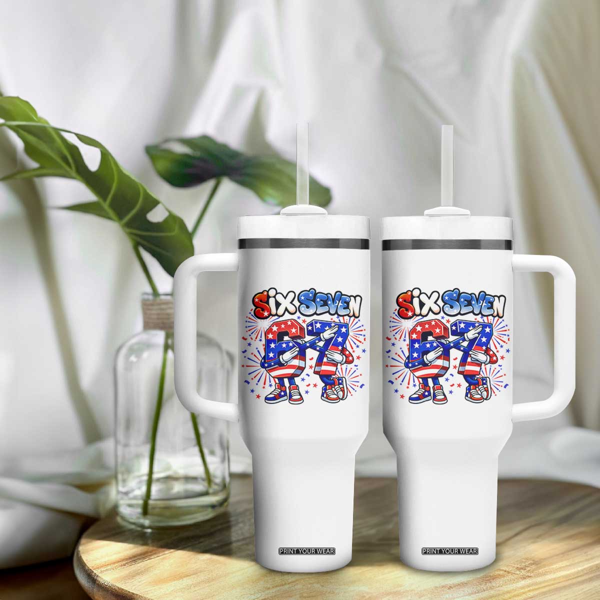 Funny Six Seven Dabbing Tumbler With Handle Patriotic American Pride Gift TS12 Print Your Wear