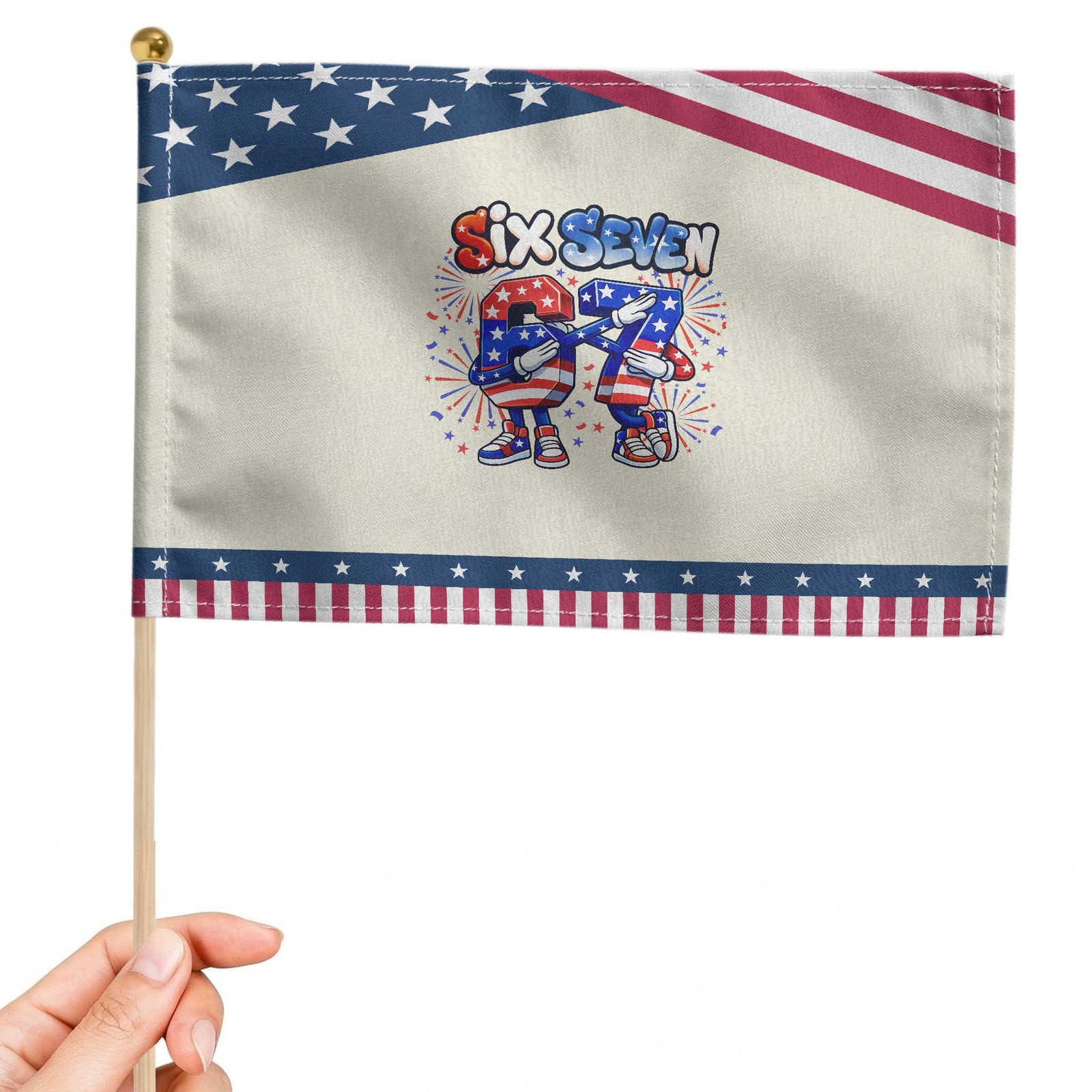Funny Six Seven Dabbing Patriotic Handheld Flag American Pride Gift TS12 Modern 8.2