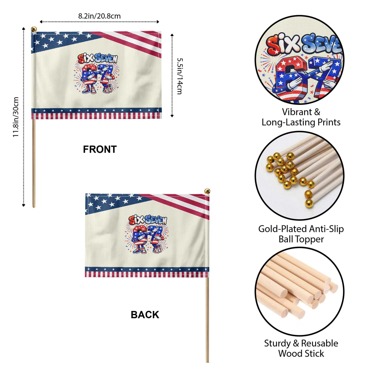 Funny Six Seven Dabbing Patriotic Handheld Flag American Pride Gift TS12 Print Your Wear