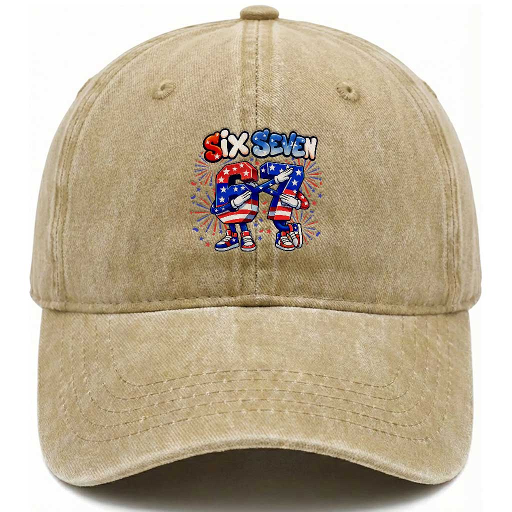 Funny Six Seven Dabbing Washed Cotton Baseball Cap Patriotic American Pride Gift TS12 Print Your Wear