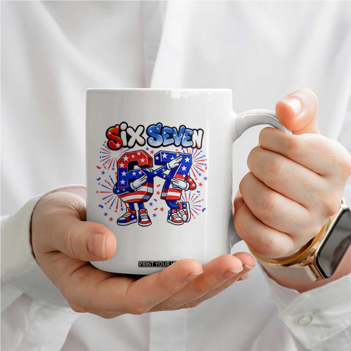 Funny Six Seven Dabbing Coffee Mug Patriotic American Pride Gift TS12 Print Your Wear