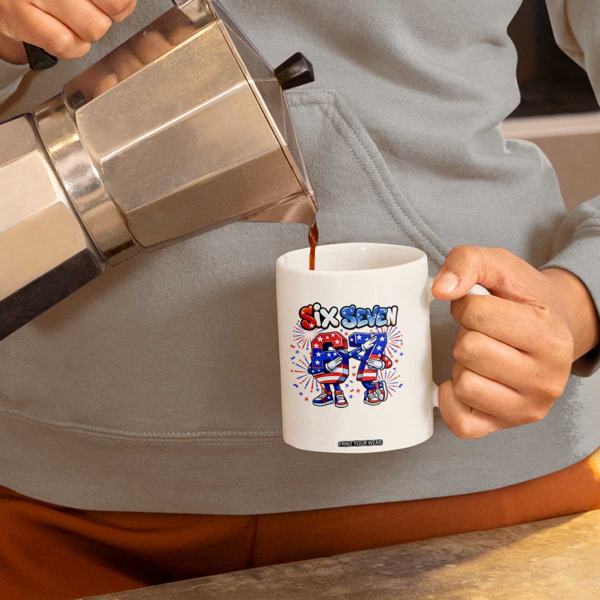 Funny Six Seven Dabbing Coffee Mug Patriotic American Pride Gift TS12 Print Your Wear
