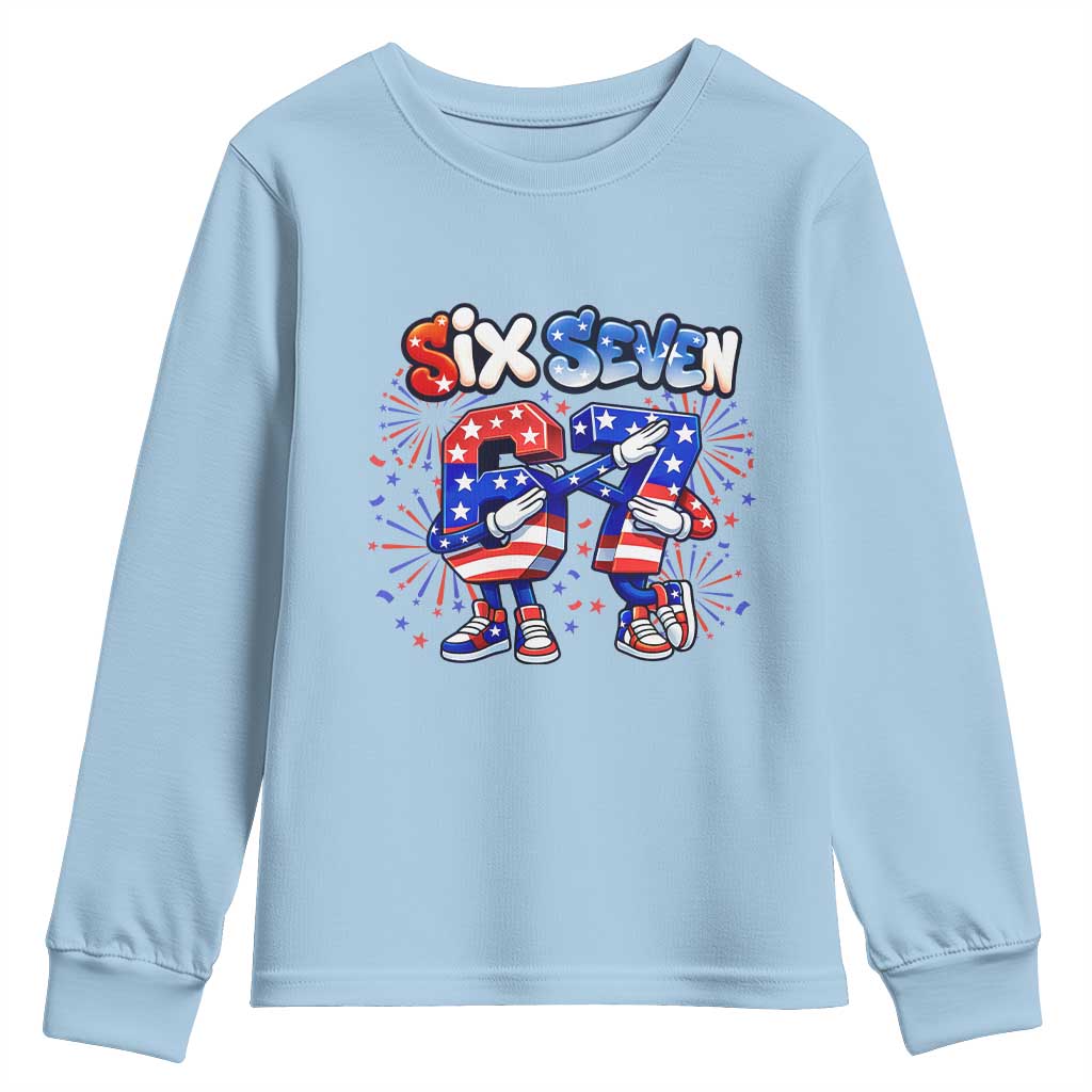Funny Six Seven Dabbing Youth Sweatshirt Patriotic American Pride Gift TS12 Light Blue Print Your Wear