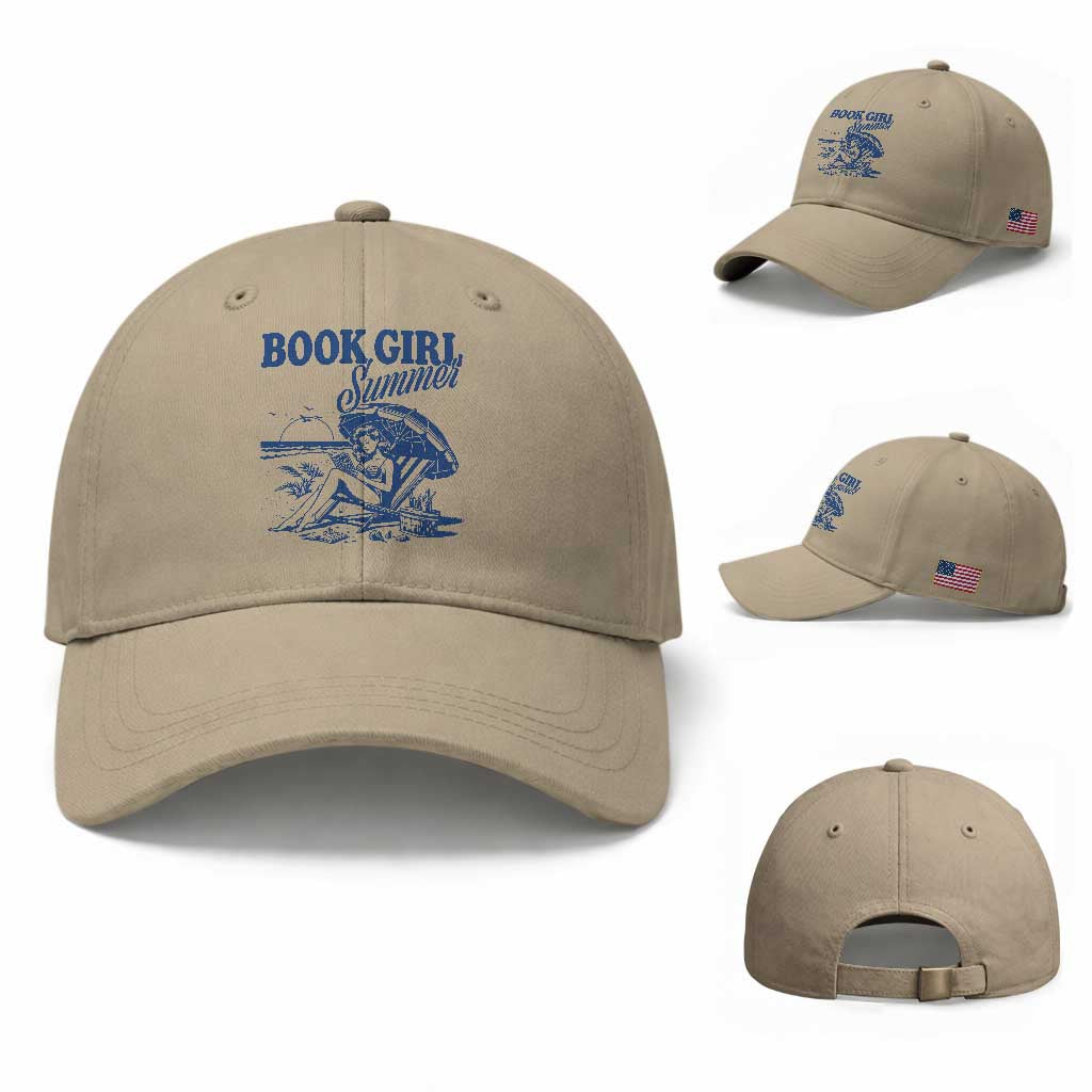 Book Girl Summer Baseball Cap Funny Beach Book Lover Gift TS12 Baseball Cap Universal Fit Khaki Print Your Wear
