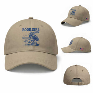 Book Girl Summer Baseball Cap Funny Beach Book Lover Gift TS12 Baseball Cap Universal Fit Khaki Print Your Wear